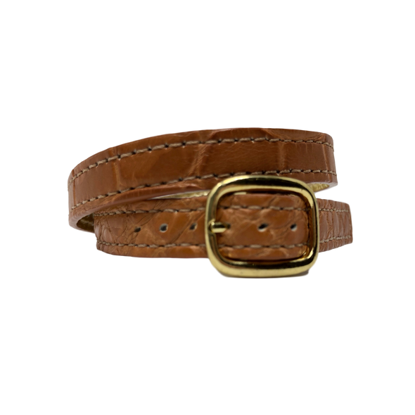 Luxury Cognac Alligator Skin Bracelet with Brass Hardware
