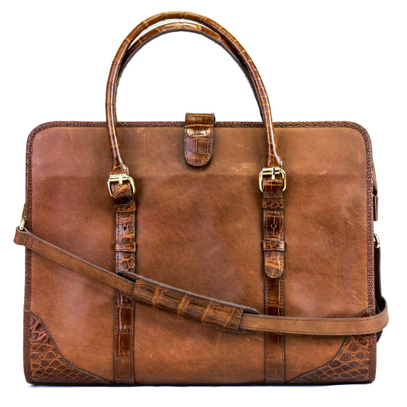 Briefcase - Leather trimmed in Crocodile